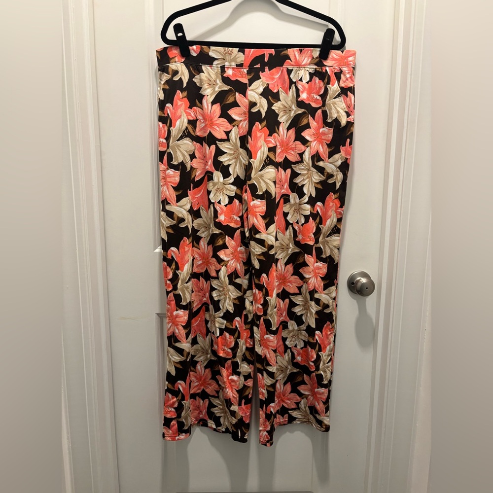 Denim & Co., D & Co. Beach, Womens XL floral print Pants Elastic Waist Pull On